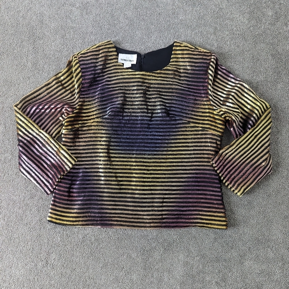 Vintage Victoria Chaise Women's Colorful Striped Blouse Size XXL Rainbow 80s